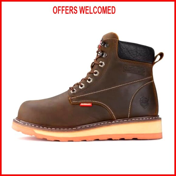 Men's 6" Work Boots Soft Toe Oil Slip Resistant Wedge Sole Durable - Picture 5 of 7